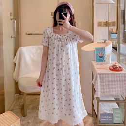 Women's Sleepwear Floral Nightgown Square Collar Women Korean Summer One Piece Pyjamas Dress Short Sleeve Night Lace Sleeping Home Wear