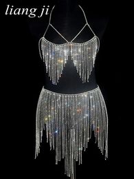 Sexy body Jewellery European and American crystal tassel leather chain bikini beach dress bra runway party womens underwear 240508