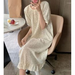 Women's Sleepwear Floral Nightgown Women Korean Ruffles Summer One Piece Pajamas Dress Short Sleeve Night Sleeping Home Wear 2024