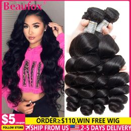 Wefts Beaufox Loose Wave Bundles Brazilian Hair Weave Bundles 1/3/4 PCS Human Hair Bundles Natural Black Remy Hair Extensions
