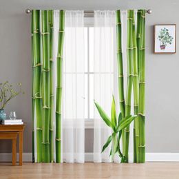 Curtain Green Bamboo Zen Plant White Sheer Curtains For Living Room Decoration Window Kitchen Tulle Voile Organza