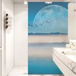 Window Stickers Custom Glass Film Static Frosted Blue Sticker Home Foil Waterproof For Bathroom Decor Sea Moonlight