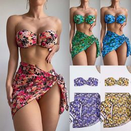 2024 Kvinnors delad metall U-formad bikini bikini tre stycken tryckt badkläder H515-31