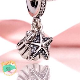 Silver Authentic 925 Sterling Silve Bead 2017 Summer Tropical Starfish & Sea Shell Pendant Charm Fit European Bracelet Necklace Jewelry 7