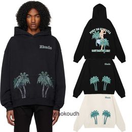 Rhude High end designer Hoodies for mens Autumn/Winter Fashion Coconut Beach Print High Weight Pure Cotton Sweater for Men and Women With 1:1 original labels