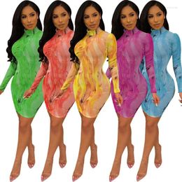 Bikini Cover Up Women Swim Wear Summer Dress For 2024 Print Sexy Mesh Long Sleeve Solid Polyester Beach Bathing Suit Outings