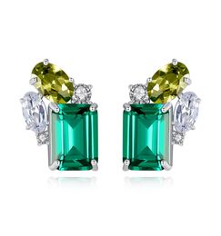 Emerald gemstone stud earrings S925 silver shiny zircon earrings European temperament niche design jewelry4150929