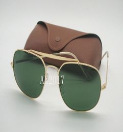 1Pair New Arrival High Quality Mens Womens General Sunglasses Gold Metal Sun Glasses Green 57mm Glass Lenses With Brown Case8262589