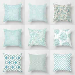 Pillow Mint Green Series Cover Home Living Room Sofa Decoration Geometric Print Pattern Square Pillowcase Bedroom