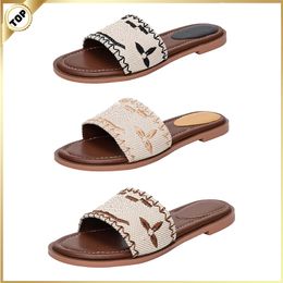Embroidered Flat Sandals for Women Luxury Designer Slipper Fashion Flip Flop Letter Slippers Summer Beach Slides Ladies Low Heel Shoes