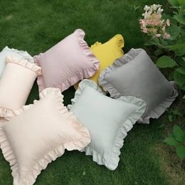 Pillow Cover With Ruffle Solid Colour Rectangle Pillowcases Simple Suede Square Covers Household For Liviing Room