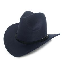 Wide Brim Western Cowboy Cowgirl Hat Men Women Wool Felt Fedora Hats Leather Belt Band Panama Cap5701243