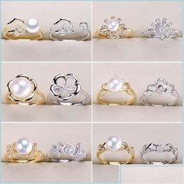 Jewelry Settings Diy Ring Gold Sier Pearl Rings Setting Crown Zircon For Women Fashion Adjustable Size Gift Drop Delivery Otp80