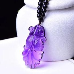 Pendant Necklaces Wholesale Fine Purple Crystal Pendants Carved Goldfish Sweater Chain Necklace Luck For Women Men Noble Jewelry