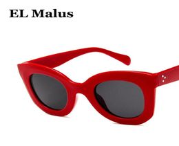 Sunglasses EL MalusRetro Cat Eye Frame Women UV400 Thick Red Black Mirror Shades Sun Glasses Mens Designer Fashion Female4910313