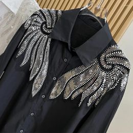 Women's Blouses Luxury Sparking Wing Beaded Sequined Loose Shirts And For Women Autumn Spring Long Sleeve Top Female