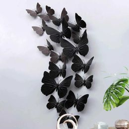 Decorative Objects Figurines 12 pieces of 3D butterfly wall stickers PVC self-adhesive wallpaper Colourful living room window home decor H240516