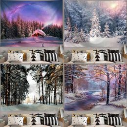 Tapestries Christmas Forest Snow Scene Tapestry Tree Wall Hanging Living Room Bedroom Dormitory Home Decoration