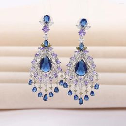 Dangle Earrings EVACANDIS Luxury Inlaid Cubic Zirconia Tassel Drop For Women Gorgeous Blue Teardrop Gemstones Fine Quality Jewellery