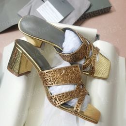 Designer Gina Sandals Women Genuine Leather Rhinestone Heels Summer Cross Strap Chunky Dress Shoes Top Quality Square Toe Flip-flops Fashion Dress Shoes