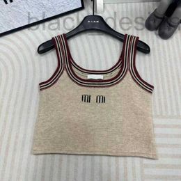 Women's Tanks & Camis designer 24 Early Spring New Knitted Tank Top with Contrast Stripe Design and Letter Pattern embellishment for Slim Spicy Girl Fashion AJN6