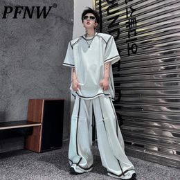 Men's Tracksuits PFNW Summer Male Wear Two-piece Set Hand-painted Different Colour Sketching Short Sleeve T-shirt Casual Pants Men Sets W3285