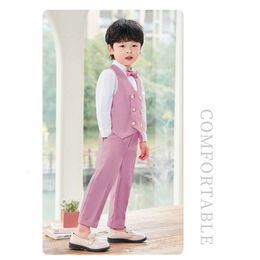 Boys Girls Pink Jacket Vest Pants Photograph Suit Kids 1Year Birthday Party Dress Children Wedding Brides Performance Eve Set