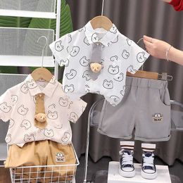 Clothing Sets Cotton clothing baby boy summer printed teddy bear shirt shorts 2 pieces/set baby fashion childrens clothing 0-5 years WX