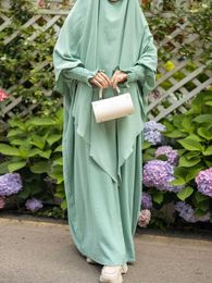 Ethnic Clothing Eid 1 Layer Long Khimar with Dress 2 Piece Sets Niqab Ramadan Prayer Garment Muslim Women Abaya Musulman Ensembles Hijab Robe T240515