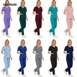 Scrubs Uniforms Women Nurse Uniform Thin Breathable Scrub Tops Elastic Scrubs Pants Doctor Workwear Spa Overalls 240506