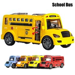 Diecast Model Cars School bus childrens toys with door opening car childrens education transportation model childrens gift toys WX