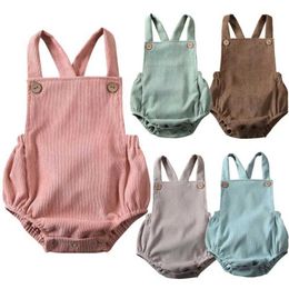 Rompers Summer clothing for baby girls tight fitting clothes boys jumpsuits newborns Corduroy suspenders backless d240517