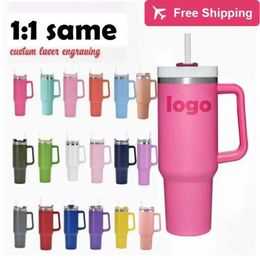 Dhl with Stan 40oz Hot Pink Mugs Stainless Steel Tumblers Cups Handle Straws Big Capacity Beer Wa stanliness standliness stanleiness standleiness staneliness 52XH