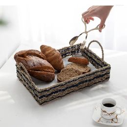 Plates Rattan Fruit Rectangular Snack Bread Storage Basket Home Desktop Dining Baskets Platter Cosmetic Jewelry Containers