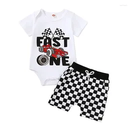 Clothing Sets Summer Infant Baby Boys Set Print Short Sleeve Romper Plaid Contrast Color Shorts Outfits Clothes