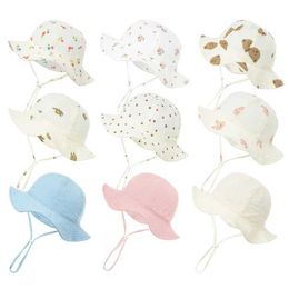 Caps Hats 2024 Autumn Baby Hat Cute Printed Cotton Bucket Hat Suitable for Girls Boys Outdoor Beach Baby Sun Hat Preschool Supplies Accessories 0-12M WX