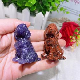 Decorative Figurines 1pc Natural Ore Cute Dog Statue Healing Stone Polished Stones Crystal Energy Home Decoration Pet Animal Gifts