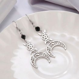 Vintage Triple Witch Moon Pentagram Goddess Earrings For Women Witchcraft Stainless Steel Amulet Jewellery Gifts Wholesale