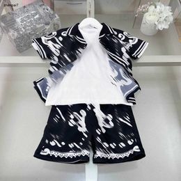 Top child three-piece baby tracksuits Size 100-160 CM kids designer clothes Symmetric printing lapel boys shirt T-shirt and shorts 24Mar