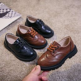 Barn läderskor pojkar flickor brittiska stil oxfords vintage snörning barn lägenheter för skolfest formellt bröllop 26-36 Ny L2405 L2405