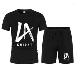 Men's Tracksuits Black LA Knight YEAH! T-Shirt Shorts Set Summer Short Sleeve Men Overiszed Suits 2024 Causal Clothing Sets