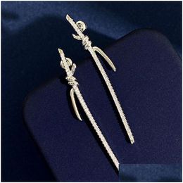Stud Brand Knot Designer Earrings For Women 18K Gold Sier Sweet Bowknot Shining Crystal Diamond Earring Ear Rings Party Drop Delivery Dhzjg