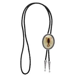 Naturel stone Scorpion bolo tie for man Indian cowboy western cowgirl leather rope zinc alloy necktie 240506