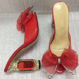 Ladies 2024 women Genuine leather Rhinestone 10CM high heels sandals summer Flip-flops slipper slip-on wedding dress Gladiator shoes diamond Ballots 3D bowtie 2c88