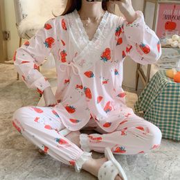 Sleep Lounge Spring summer maternity Pyjamas suit zipper flight care shirt+pants twill long sleeve maternity Pyjamas lotion d240517