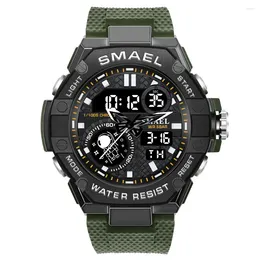 Wristwatches Fashion Smael Top Brand Men Military Style Clock Male Waterproof Led Digital Wristwatch Date Double Display Outdoor Sports