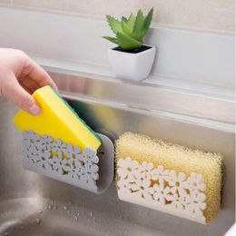 Kitchen Storage Wall Mount Sponge Holder Drain Holders Suction 1 PC Bathroom Shelf Flower Pattern Organizer Multifunction