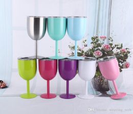 10oz wine glasses stianless steel Double Wall Vacuum Insulated Wine tumbler with lids cup solid colors DIY cup 9 colors in stock6711071