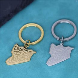 Keychains Lanyards Stainless steel Syria map pendant keychain suitable for men women gold Syria map keychain hip-hop punk ethnic jewelry accessories Y240510