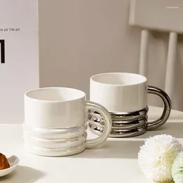 Mugs AhunderJiaz Silver Luxury Ceramic Plating Coffee Mug With Handle Kitchen Drinkware Set Office Home Desktop Ornaments